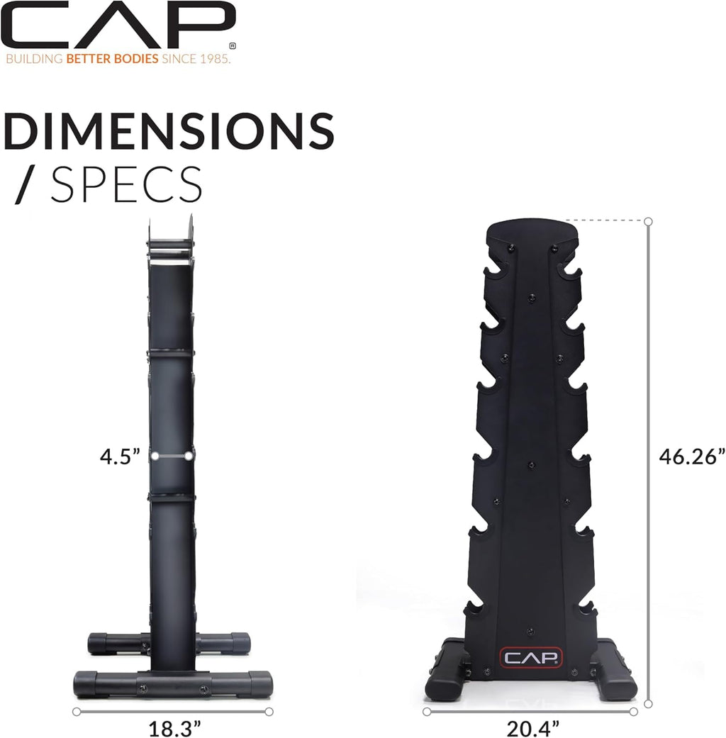 CAP Barbell Rubber Coated Dumbbell Weight Set with Vertical Rack | 100 lb, 150 lb, and 210 lb Options