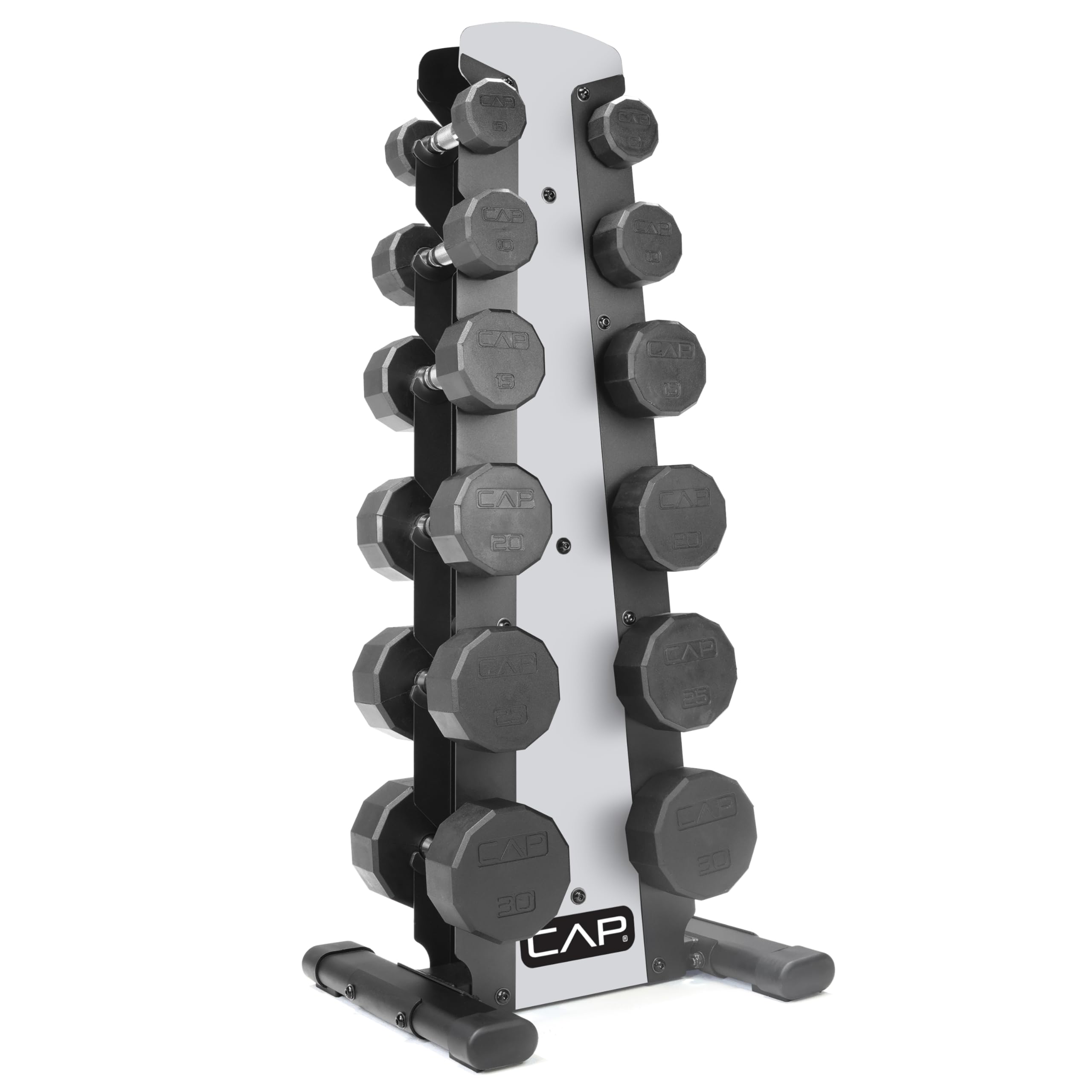 CAP Barbell Rubber Coated Dumbbell Weight Set with Vertical Rack | 100 lb, 150 lb, and 210 lb Options