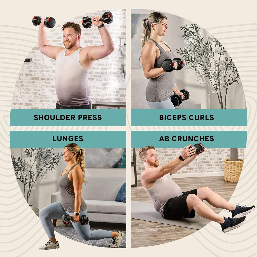 Lifepro Adjustable Dumbbells Set – 15lb, 25lb Pair or 43lb, 55lb & 90lb Single – Quick Adjustment, Anti Slip Handle – Space Saving & Strength Training Weights for Home Gym Exercise & Fitness