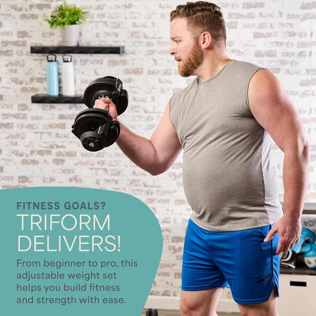 Lifepro Adjustable Dumbbells Set – 15lb, 25lb Pair or 43lb, 55lb & 90lb Single – Quick Adjustment, Anti Slip Handle – Space Saving & Strength Training Weights for Home Gym Exercise & Fitness