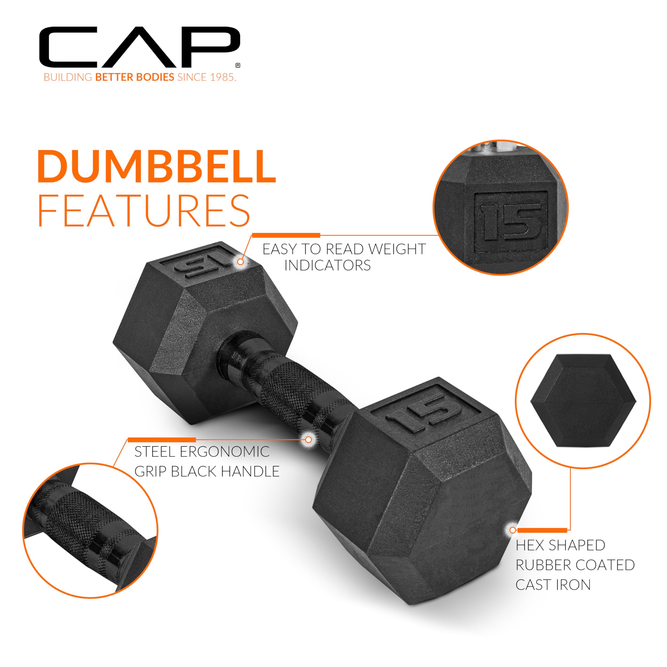 CAP Barbell Rubber Coated Dumbbell Weight Set with Vertical Rack | 100 lb, 150 lb, and 210 lb Options