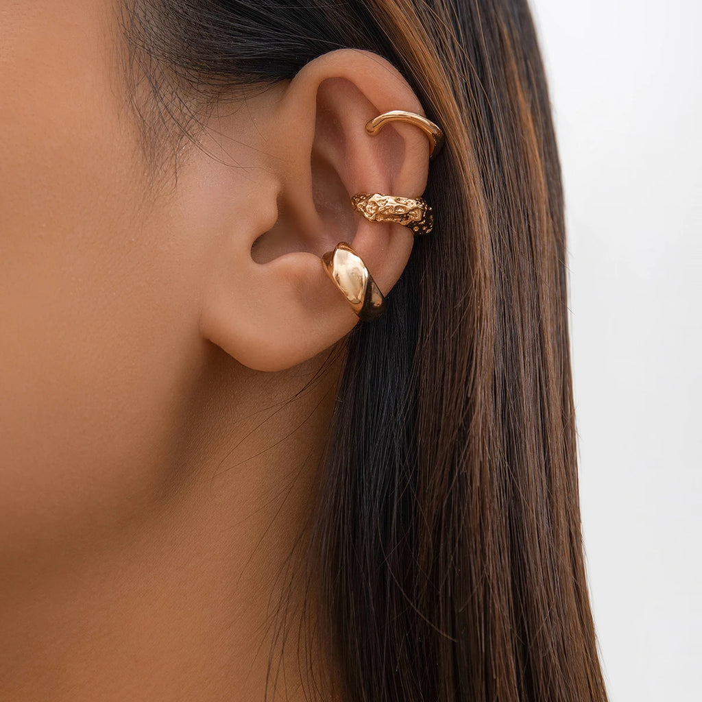 3Pcs/set Metal Chunky No Piercing Clip Earrings Geometric Ear Cuff Earrings for Women Ladies Party Girls Y2K Jewelry 2024 Trendy