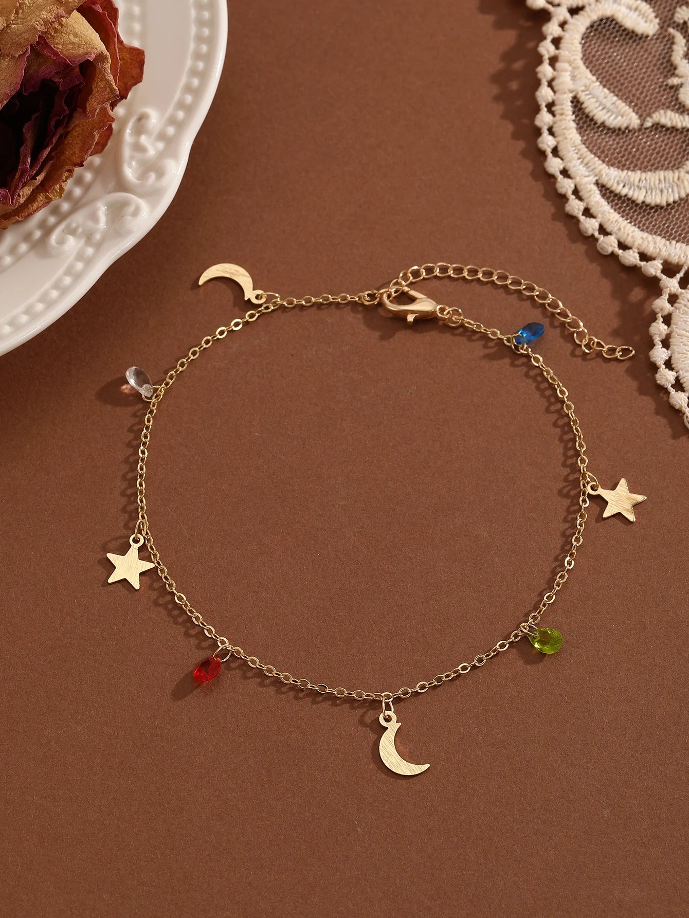 QIAMNI Summer Bohemia Crystal Cubic Zirconia Anklet For Women Girls Ankle Bracelet Leg Chain Beach Party Travel Foot Jewelry