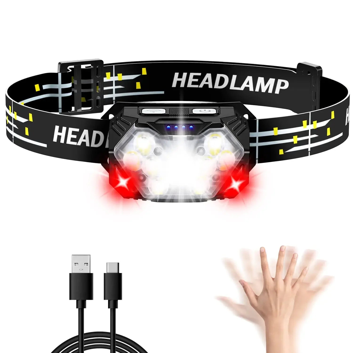 1500LM High Power LED Headlamp COB Head Flashlight With 7500Mah Built-in Battery USB Rechargeable Fishing Camping Lantern Torch