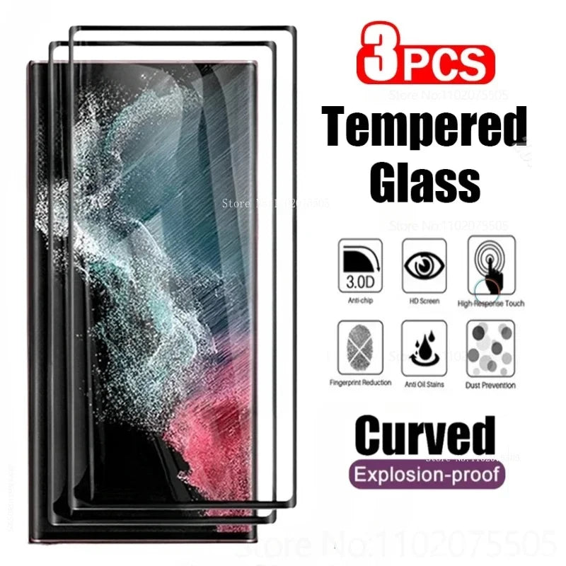 3Pcs Curved Tempered Glass For Samsung Galaxy S25 S23 S21 S24 Ultra S20 Plus Screen Protector For Samsung Note 9 10 20 S10 S9