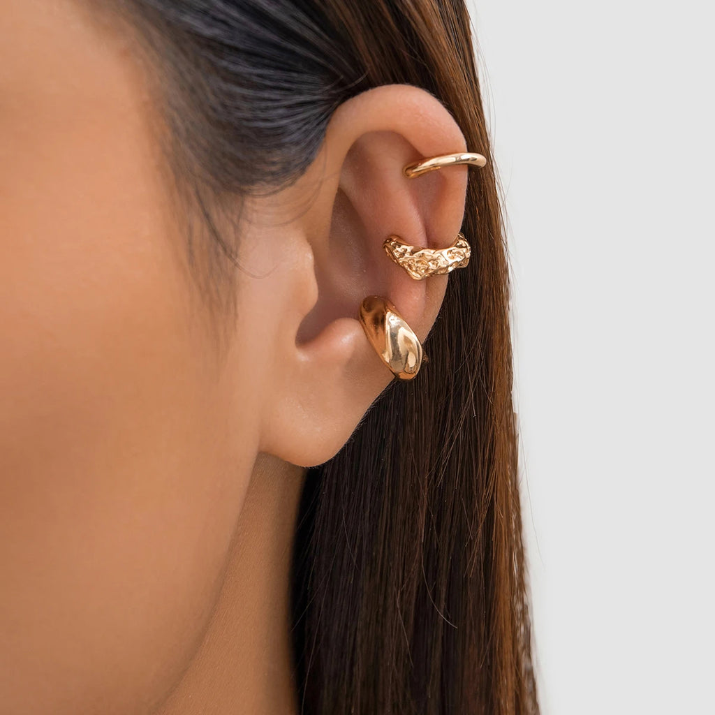 3Pcs/set Metal Chunky No Piercing Clip Earrings Geometric Ear Cuff Earrings for Women Ladies Party Girls Y2K Jewelry 2024 Trendy