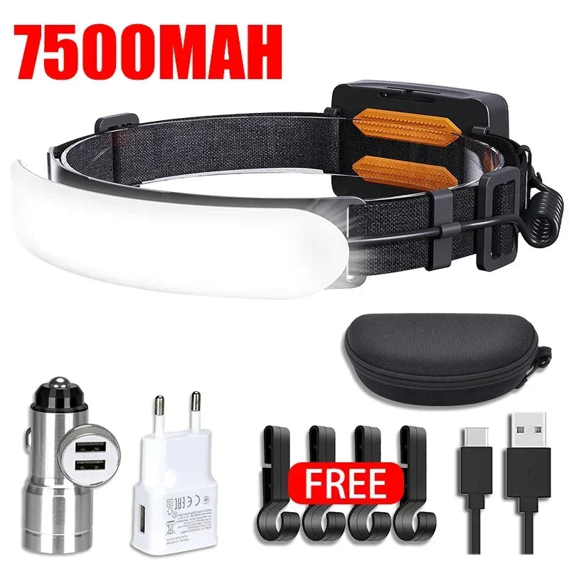 1500LM High Power LED Headlamp COB Head Flashlight With 7500Mah Built-in Battery USB Rechargeable Fishing Camping Lantern Torch