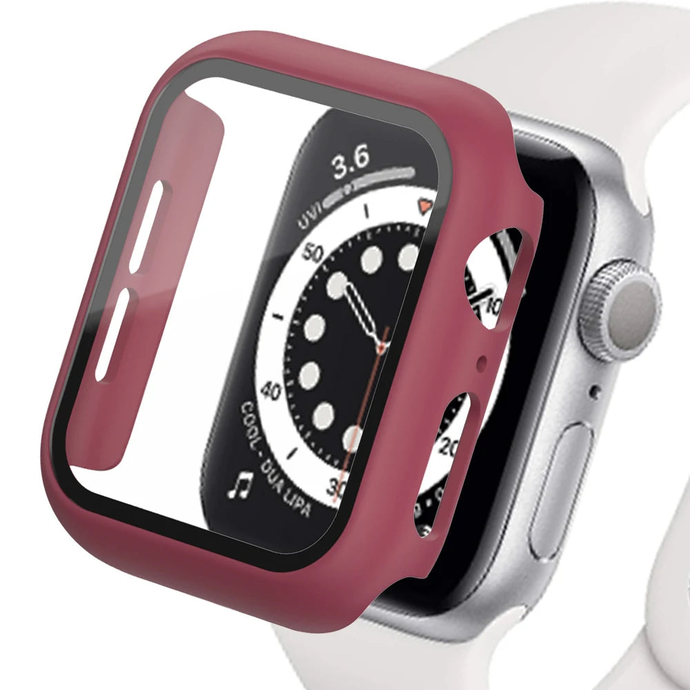 Tempered Glass+cover For Apple Watch Accessories 45mm 41mm 44mm 40mm 42mm Screen Protector Apple watch Case serie 9 4 5 6 SE 7 8
