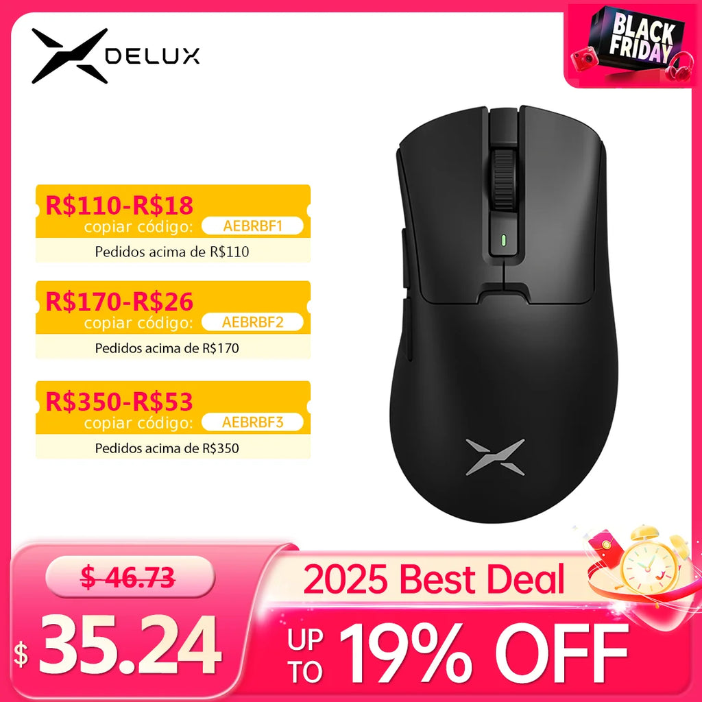 Delux M900PRO Wireless Gaming Mouse Ergonomic 8K Polling Rate PAW3395 63g Magnetic RGB Charging Dock for Right Big Hand PC Gamer