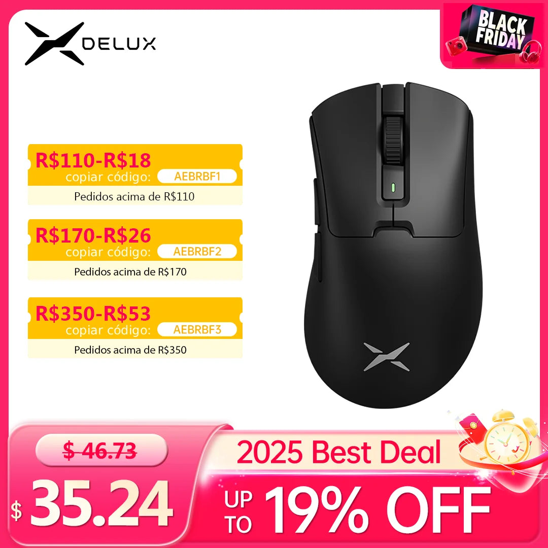 Delux M900PRO Wireless Gaming Mouse Ergonomic 8K Polling Rate PAW3395 63g Magnetic RGB Charging Dock for Right Big Hand PC Gamer