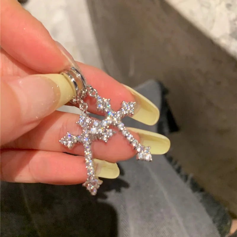 Simple Silver Color Star Earrings for Women Opal Stone Heart Hoop Earrings Punk Y2K Cute Daily Wear Jewelry Party Gifts